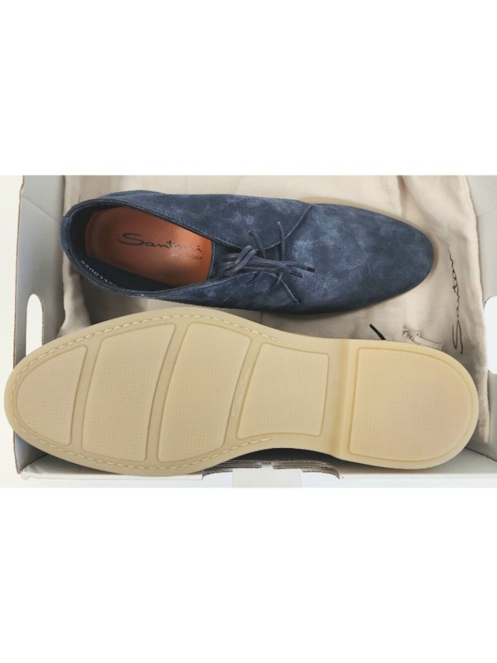 Santoni Men's Dimpled Suede Chukka Desert Boots Blue Size 8 / US 9 - Italy Made - Picture 4 of 4